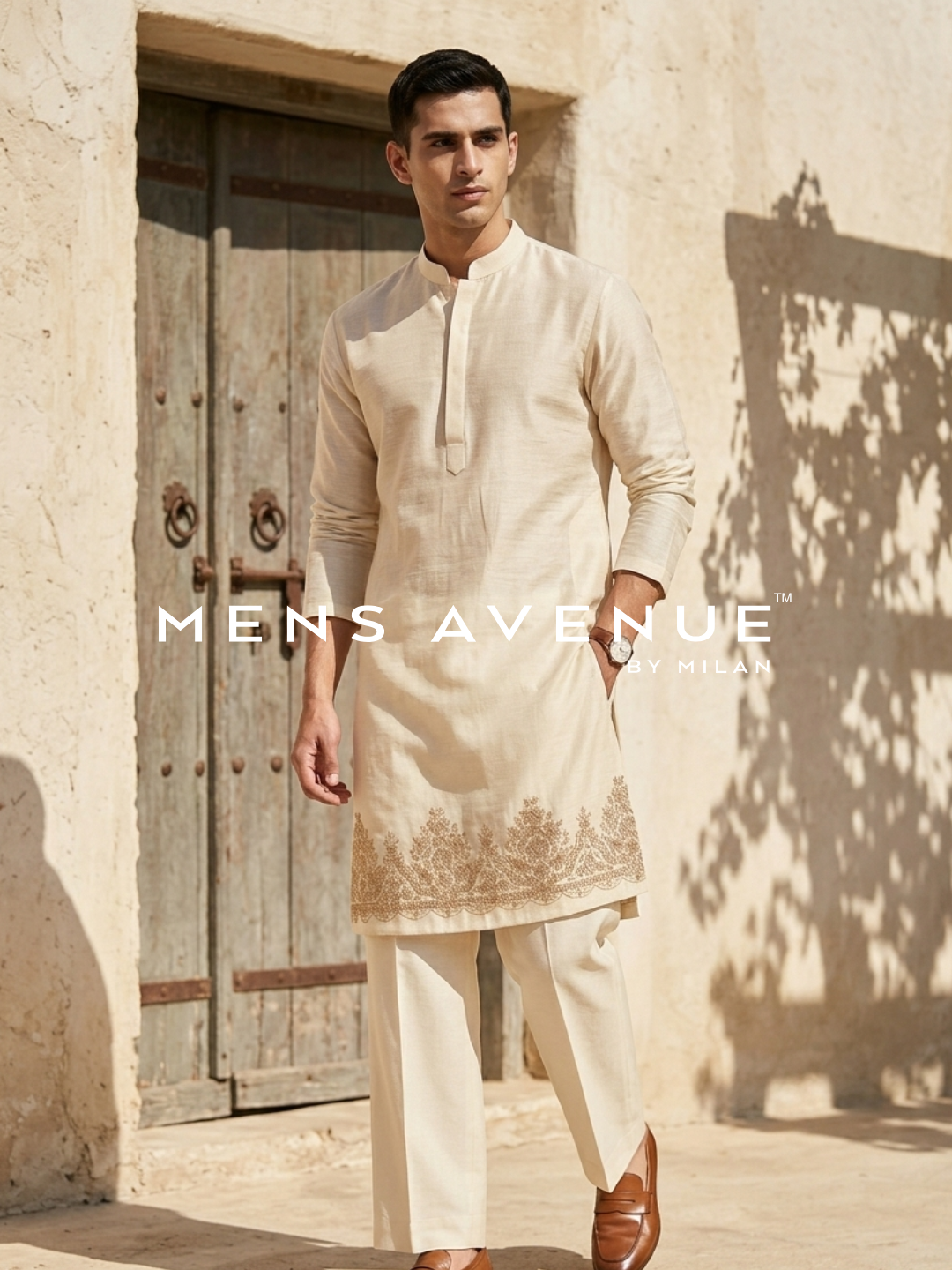 Champagne Gold Embroidered Floral Kurta