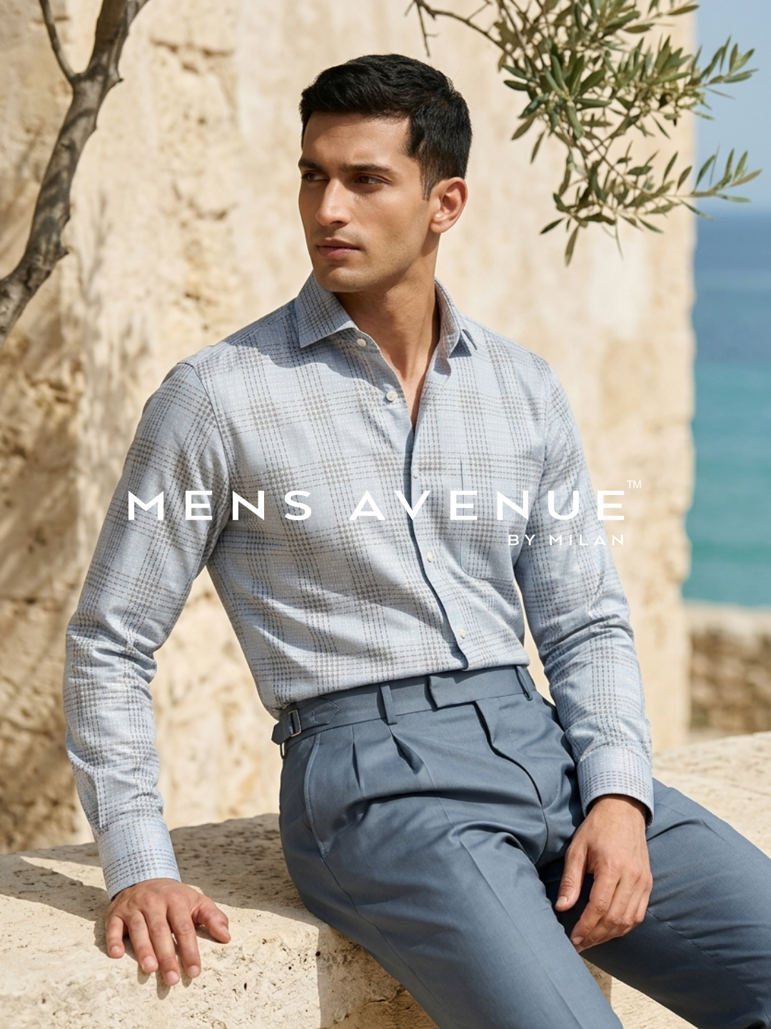 Blue Brown Jacquard Cotton Shirt