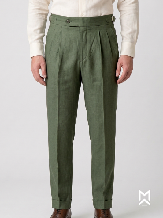 Sage Green Solid Linen Trouser