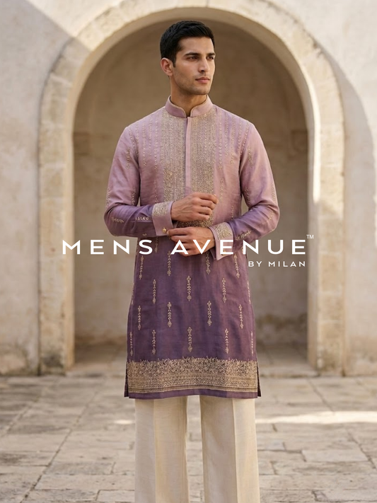 Ombre Lilac to Purple Embroidered Kurta Set
