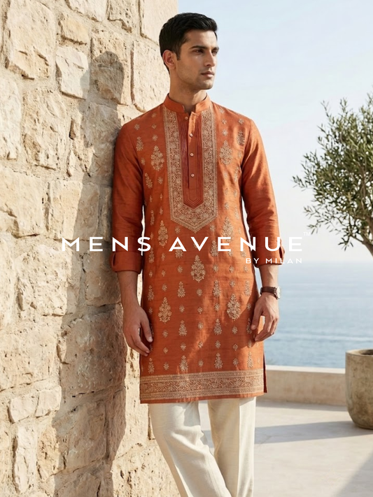 Rust Orange Embroidered Kurta Set