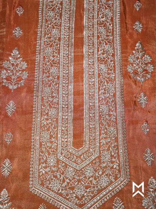 Rust Orange Embroidered Kurta Set