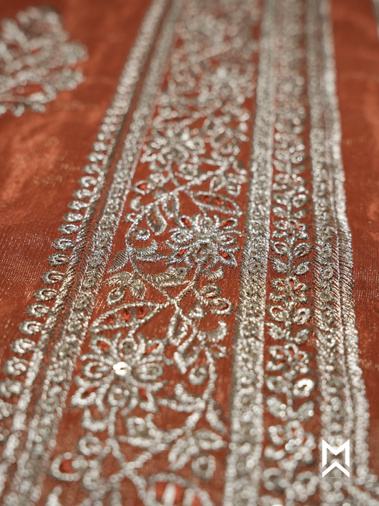 Rust Orange Embroidered Kurta Set