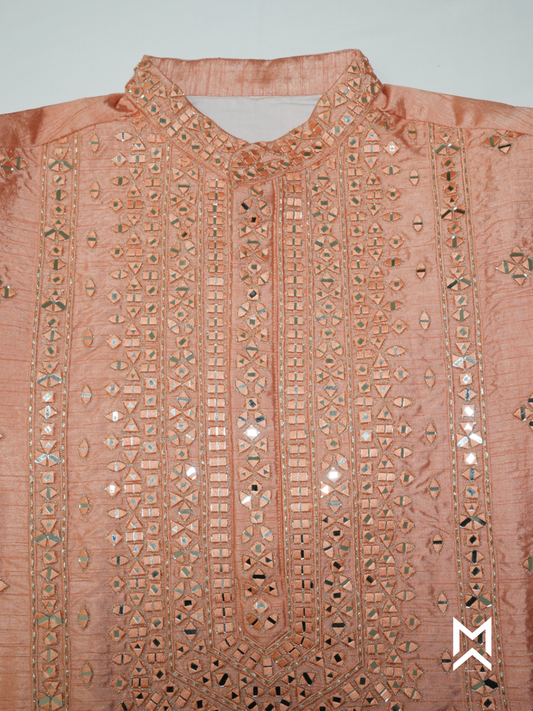 Burnt Orange Mirror Work Kurta Set
