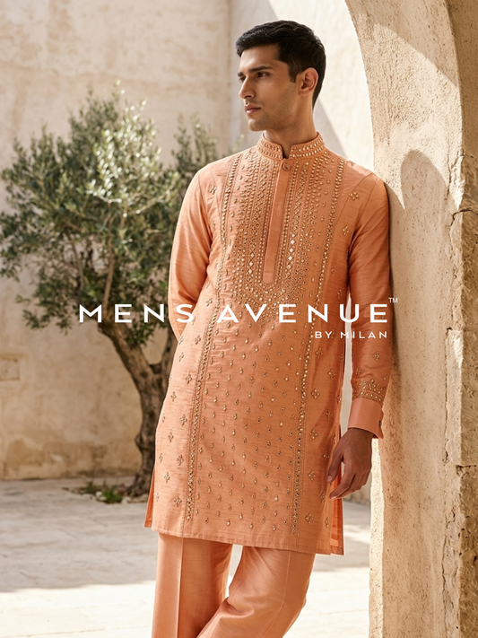 Burnt Orange Mirror Work Kurta Set