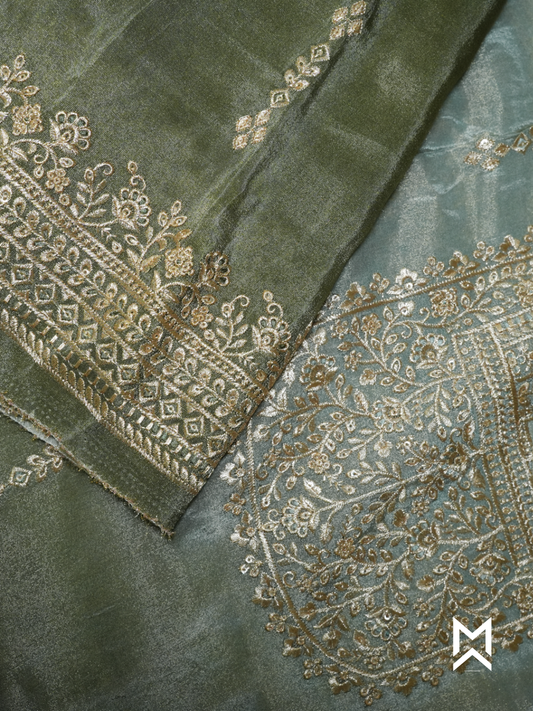 Ombre Grey to Green Embroidered Kurta Set