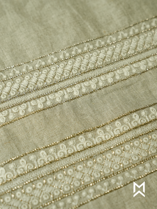 Natural Embroidered Linen Kurta Set