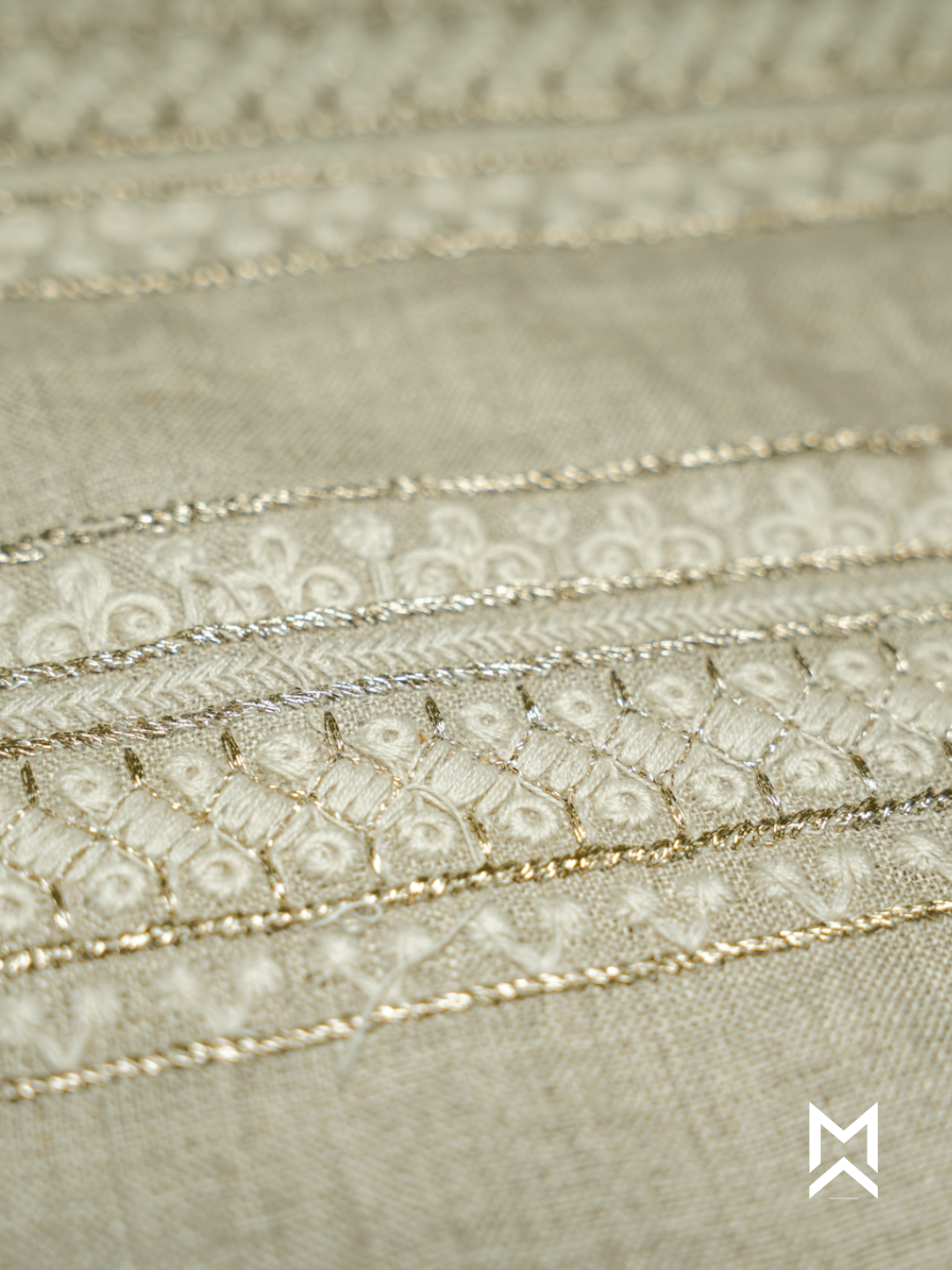 Natural Embroidered Linen Kurta Set