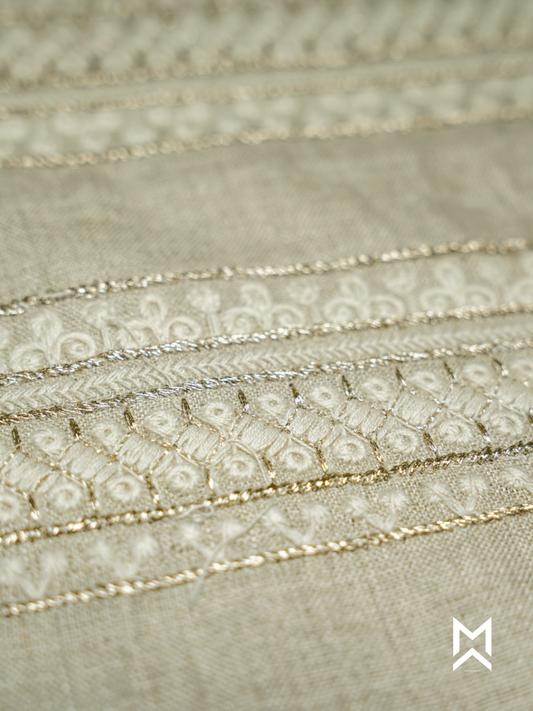 Natural Embroidered Linen Kurta Set