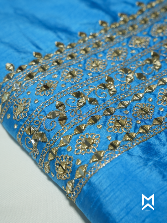 Electric Blue Zari Embroidered Kurta Set