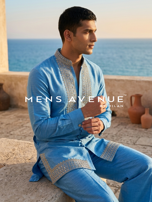 Electric Blue Zari Embroidered Kurta Set