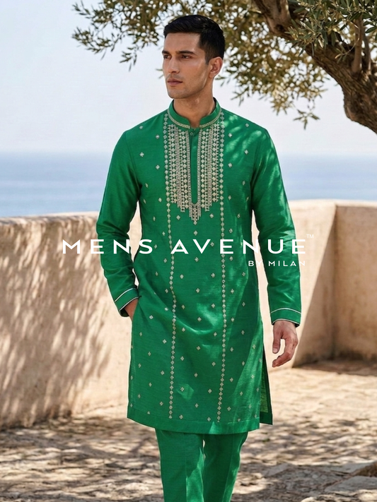 Emerald Green Zari Embroidered Kurta Set