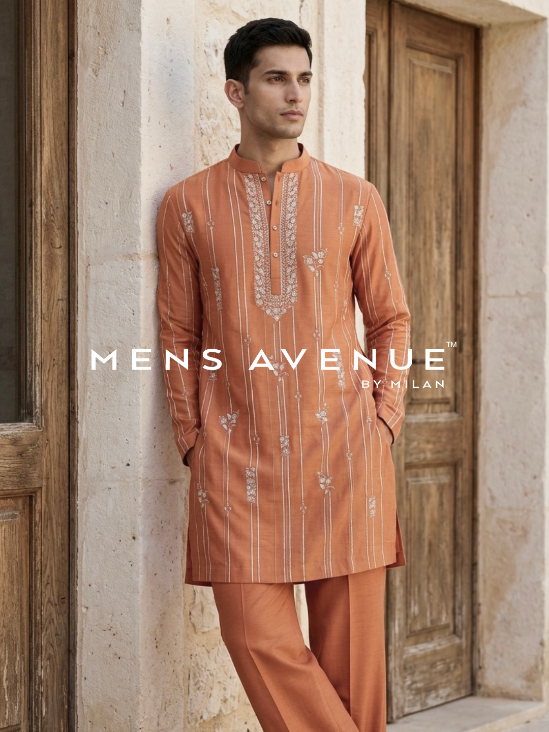 Orange Embroidered Floral Kurta Set