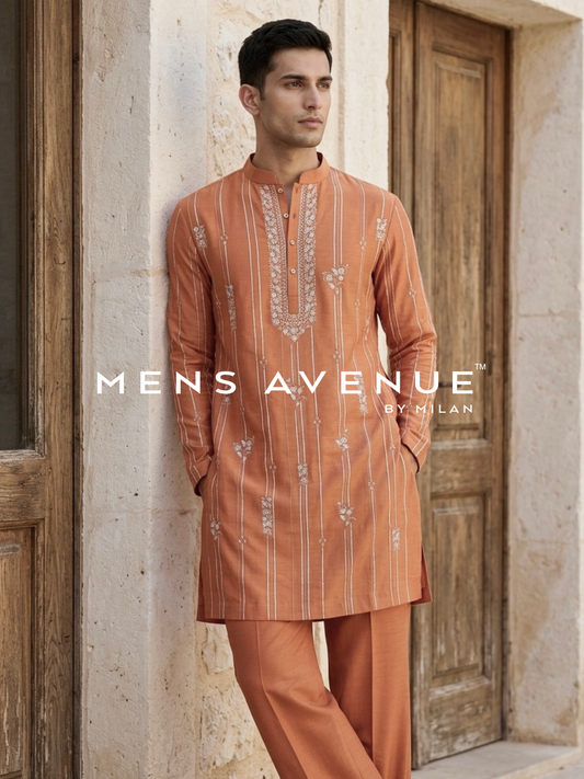 Orange Embroidered Floral Kurta Set