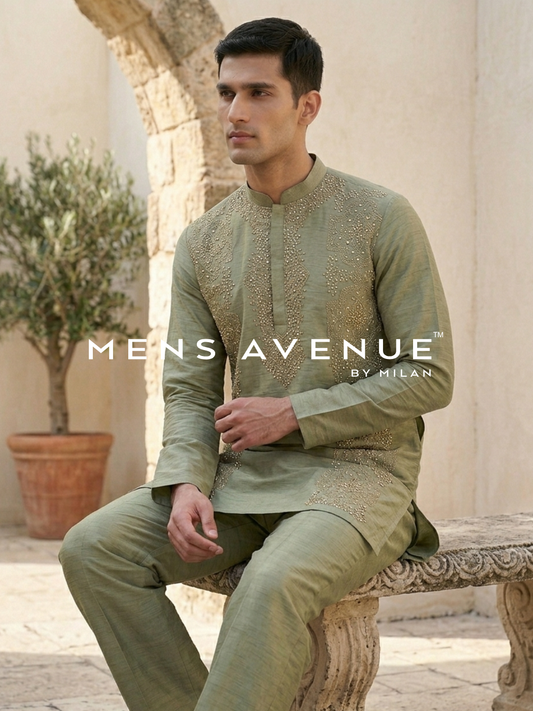 Sage Green Mirror Work Kurta Set