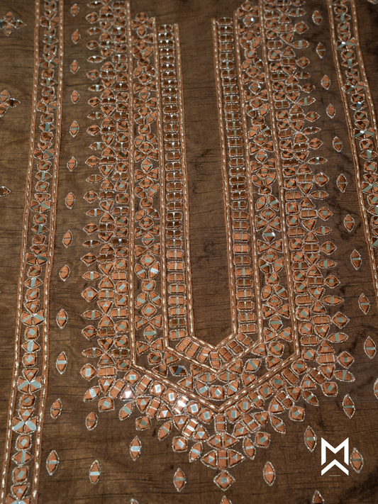 Chocolate Brown Mirror Work Kurta Set