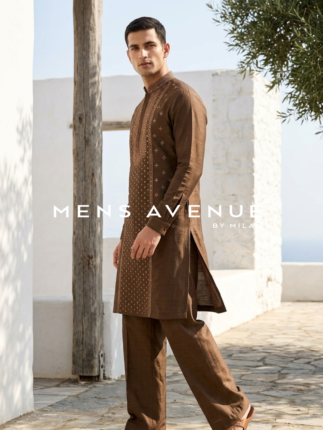 Chocolate Brown Mirror Work Kurta Set
