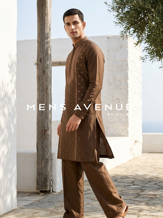 Chocolate Brown Mirror Work Kurta Set
