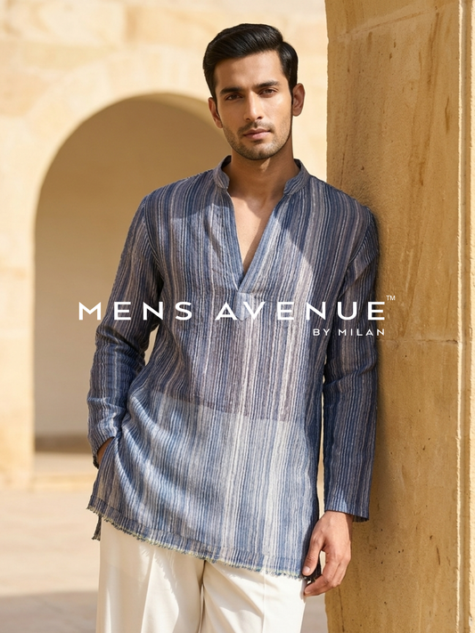 Blue Textured Stripe Kurta