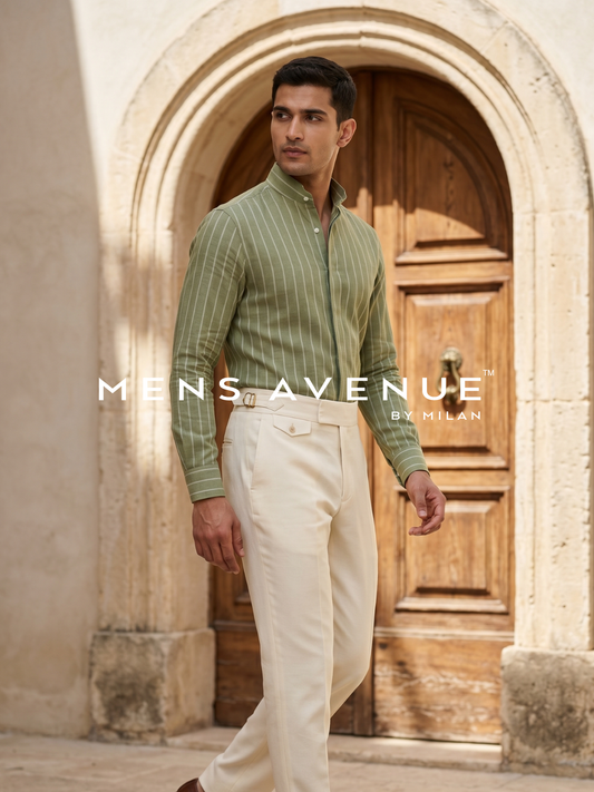 Green Striped Linen Shirt