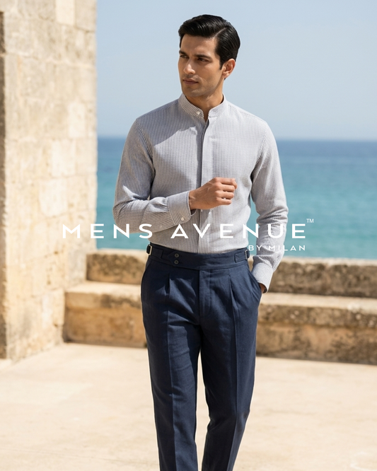 Blue Beige Stripe Linen Shirt