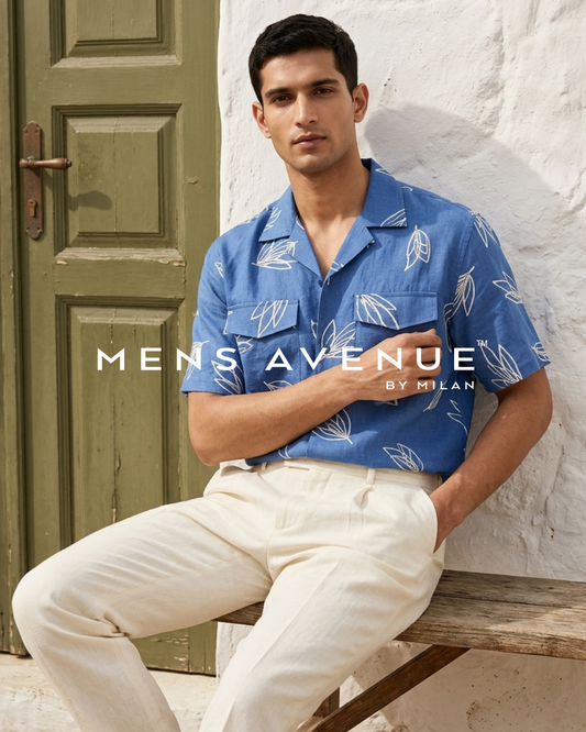 Blue Embroidered Floral Shirt