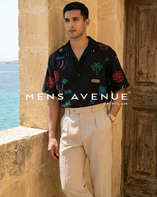 Black Multi Embroidered Imported Shirt