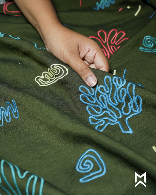 Green Red Embroidered Imported Shirt