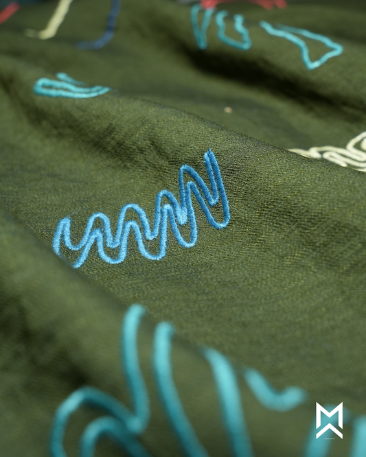 Green Red Embroidered Imported Shirt