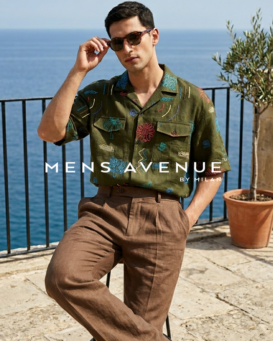 Green Red Embroidered Imported Shirt