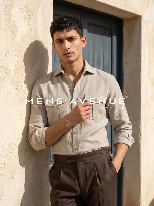 Mocha Solid Linen Trouser
