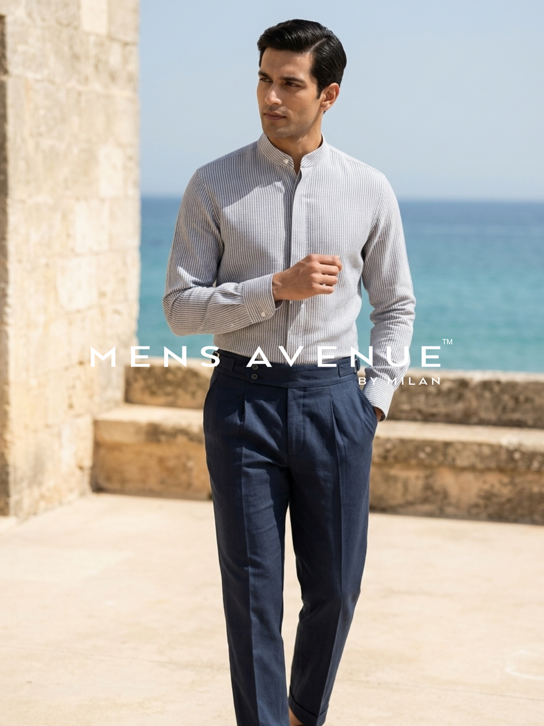 Navy Solid Linen Trouser