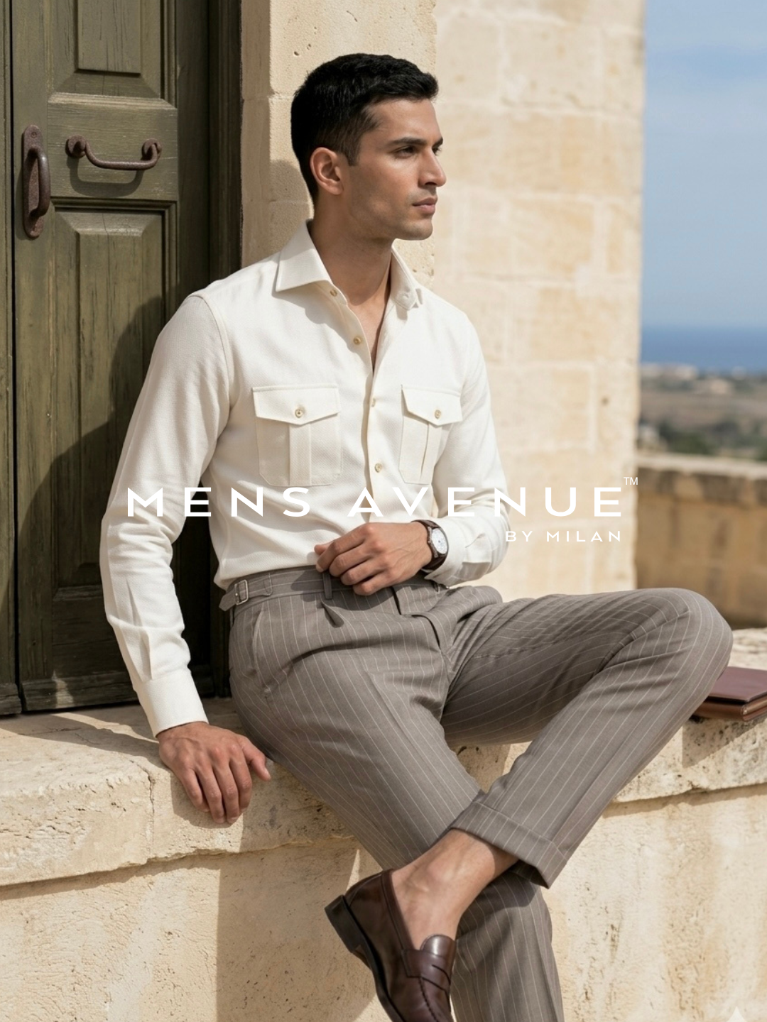 Beige Chalk Pinstripe Trouser